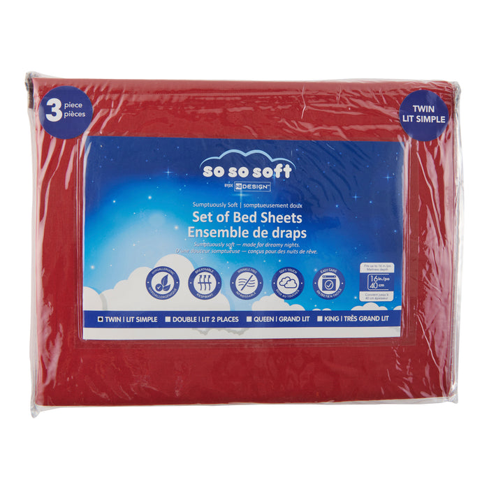 Ensemble de draps en microfibre unis, lit une place, 4 pièces