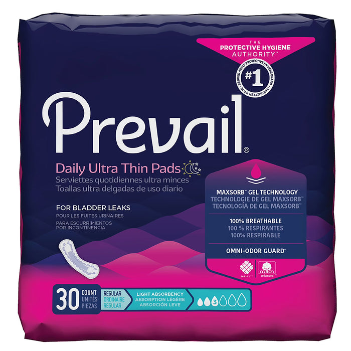 Serviettes ultra minces quotidiennes pour les fuites urinaires Prevail, emb. de 30