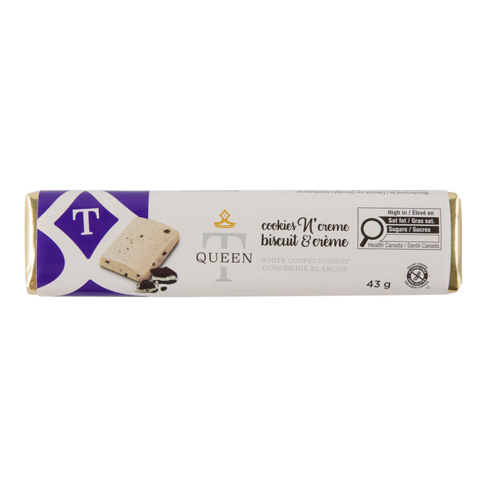 Barre de chocolat blanc Biscuits et crème Queen T, 43 g