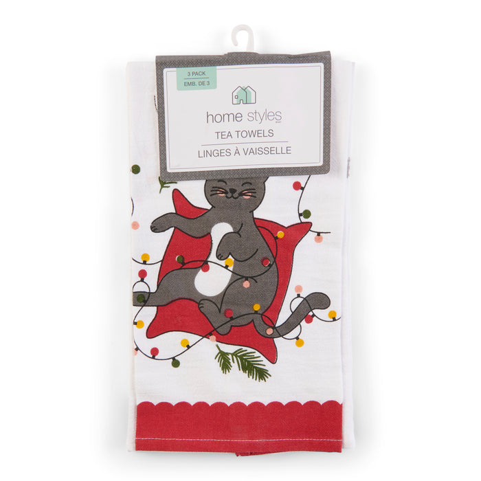 Serviettes de type sac à farine des Fêtes HomeStyles, 15 po x 24 po, emb. de 3