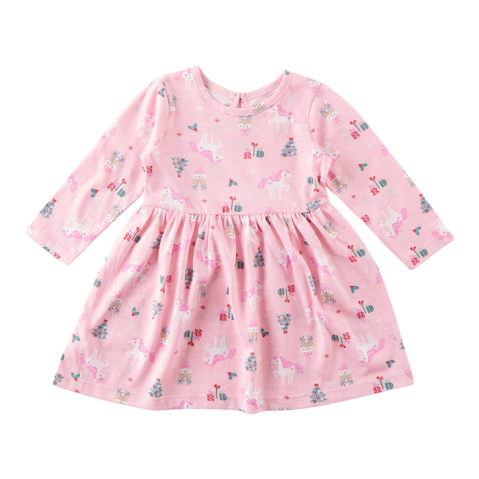 Robe à manches longues imprimée fantaisie Comfy Cozy pour petites filles, 12-24 mois