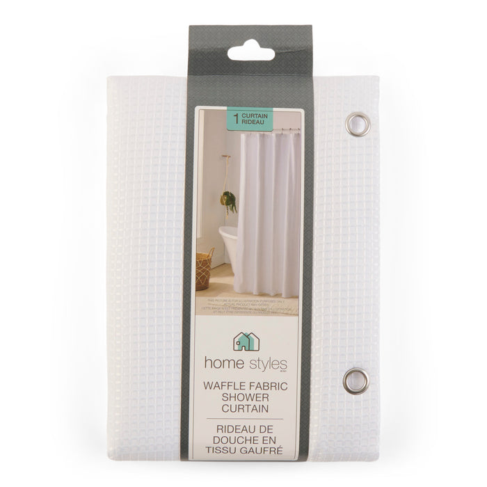 HomeStyles Waffle Shower Curtain, White, 70-in x 72-in.