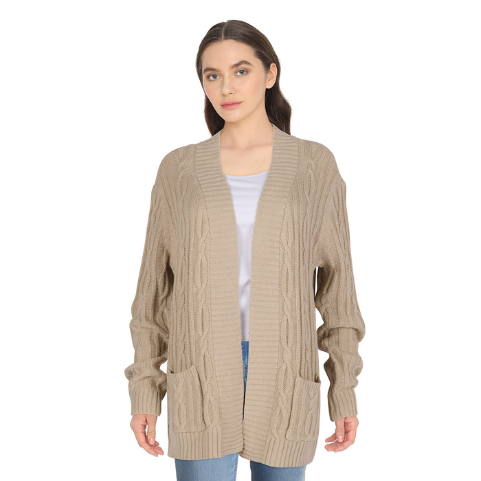 Classic Editions Women's Cable Knit Cardigan with Front Pockets