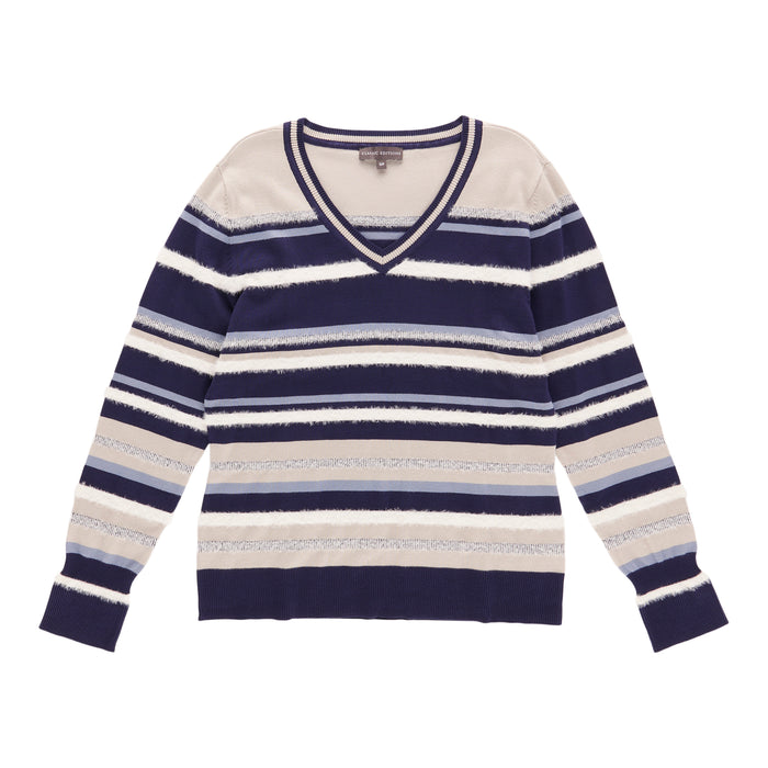 Classic Editions Women's Striped V-Neck Sweater