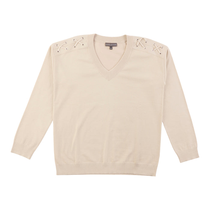 Classic Editions Women's V-Neck Sweater with Shoulder Detail