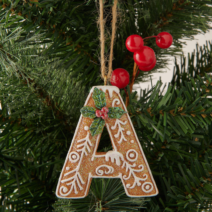 Monogram Gingerbread Letter Ornament, 2.6-in x 0.6-in x 3.6-in.