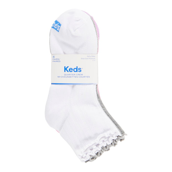 Mi-chaussettes courtes à bordure festonnée pour filles, emb. de 4, assortiment