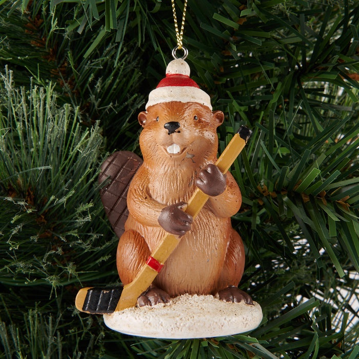 Hockey Beaver Ornament 2-in x 1.6n x 3.4-in.