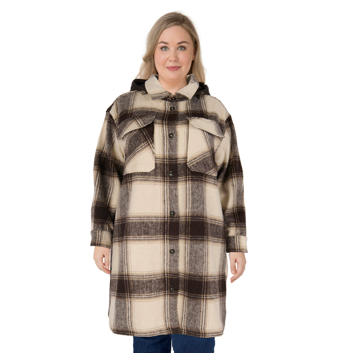 mySTYLE Women's Plus Harvest Hooded Long Shacket
