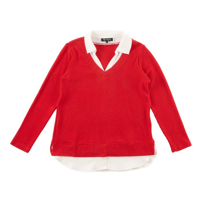 lily morgan Women's Two-Fer Collared Top