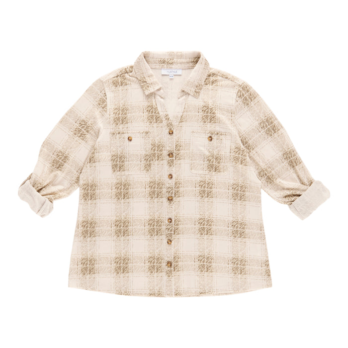 mySTYLE Women's Distressed Plaid Shirt