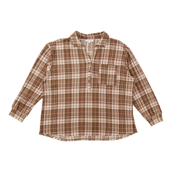 mySTYLE Women's Plus Brushed Ribbed Plaid Shirt