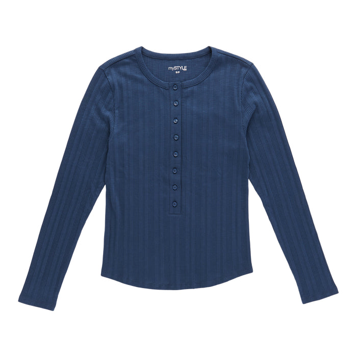 mySTYLE Women's Fitted Ribbed Henley