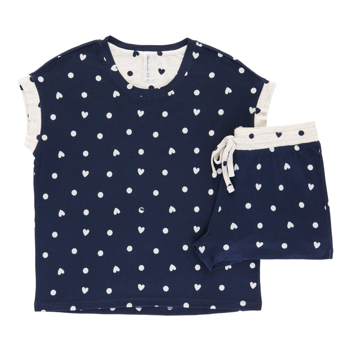 Pyjama en tissu hacci avec haut à col rond et boxeur pour femmes, 2 pièces