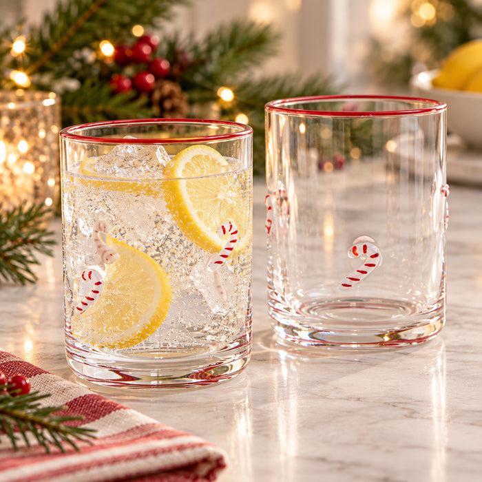 Holiday Candy Cane Glasses, 14-oz, 2 Pack