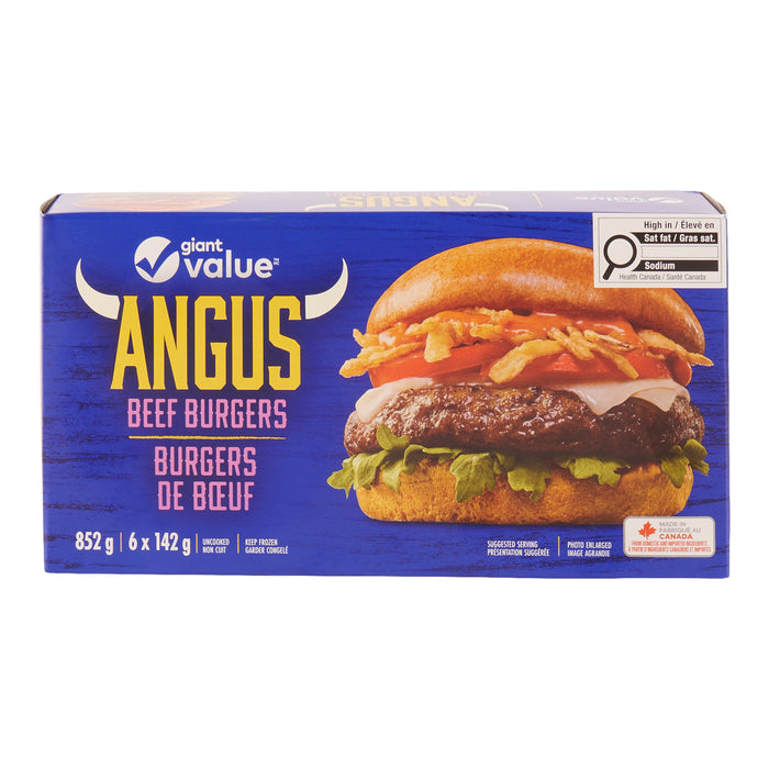 Burgers de bœuf Angus Giant Value, emb. de 6, 142 g