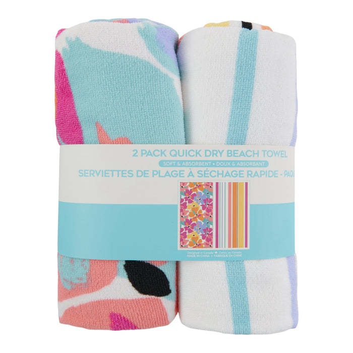 Serviettes de plage à séchage rapide, assortiment, 27 po x 54 po, emb. de 2