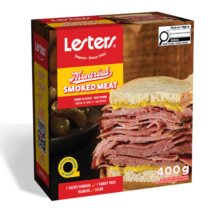 Lesters Montréal Smoked Meat Beef Round Sliced 1 Family Pack, 400 g