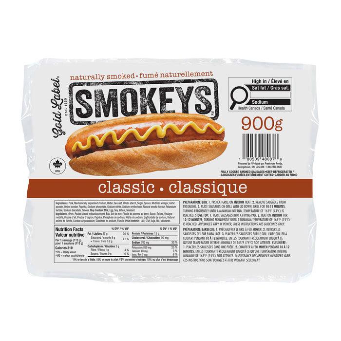 Saucisses saveur originale Smokeys Stadium Size Gold Label, emb. de 4