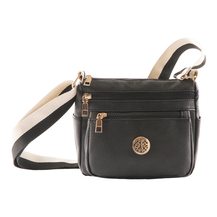 Striped Strap Multi-Compartment Handbag