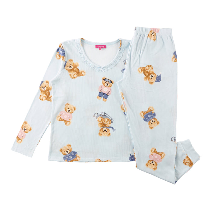 Carisma Women's Long Sleeve Waffle Jogger PJ Set, 2-Piece