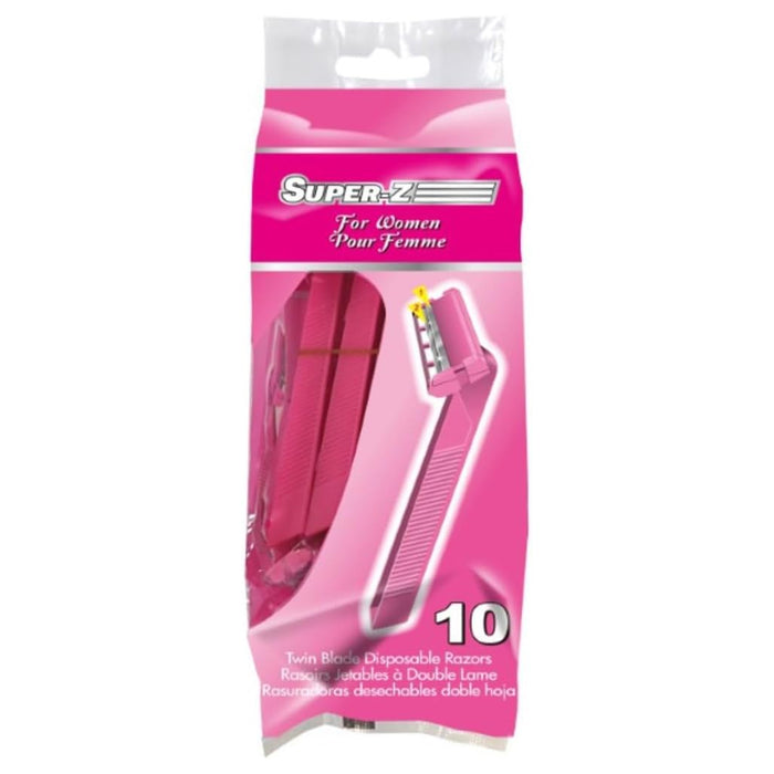 Super-Z Twin Blade Disposable Razors, 10-Pack, Pink