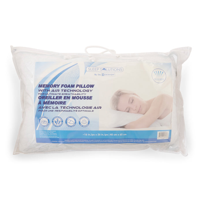 Sleep Solutions Memory Foam Pillow, 25.5-in x 15.7-in.