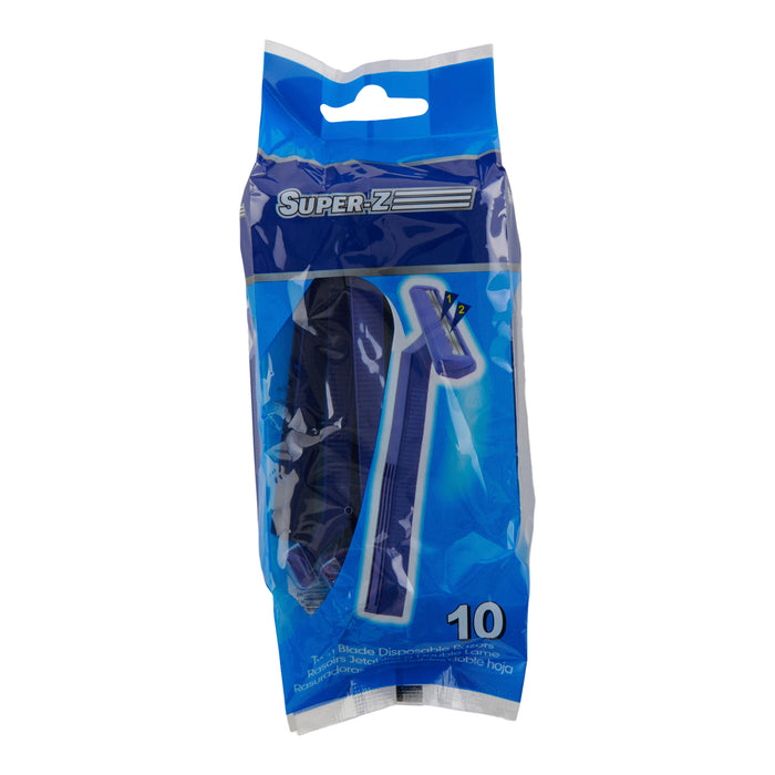 Super-Z Twin Blade Disposable Razors, 10-Pack, Blue