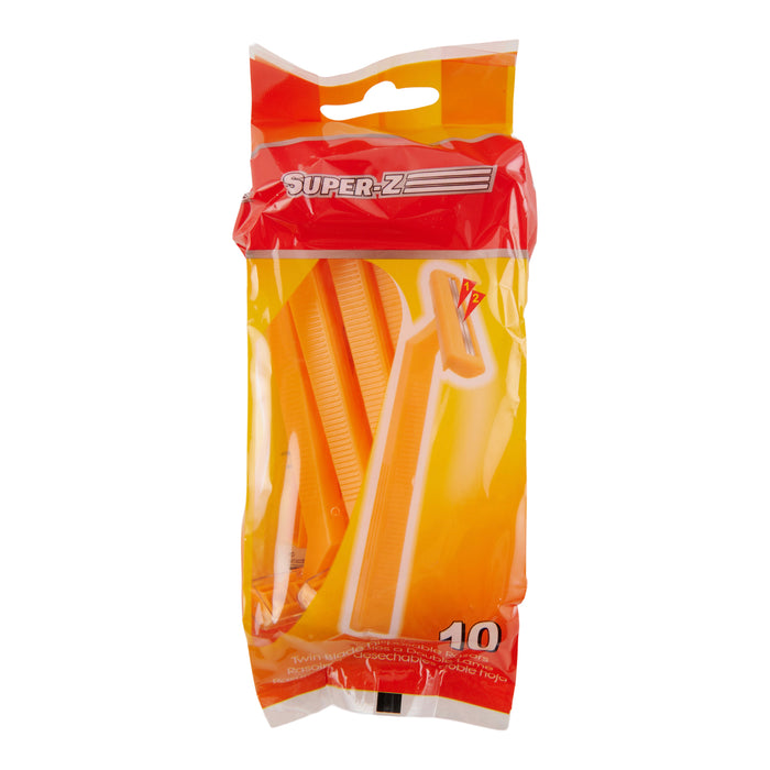 Super-Z Twin Blade Disposable Razors, 10-Pack, Yellow