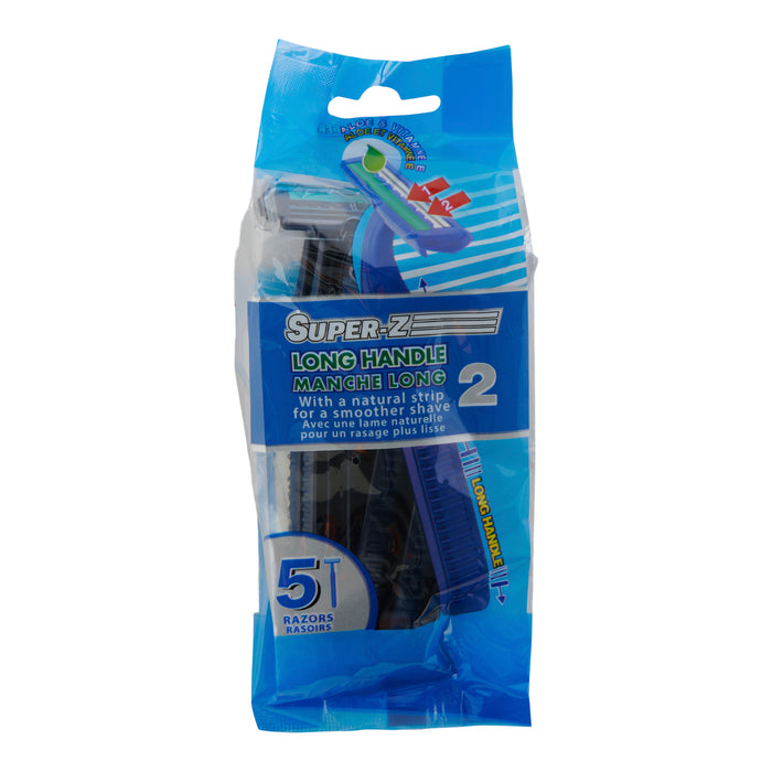 Rasoirs jetables à long manche Super‑Z, emb. de 5, bleu