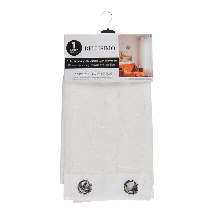 Embroidered Sheer Curtain with Grommets, 52-in x 96-in.