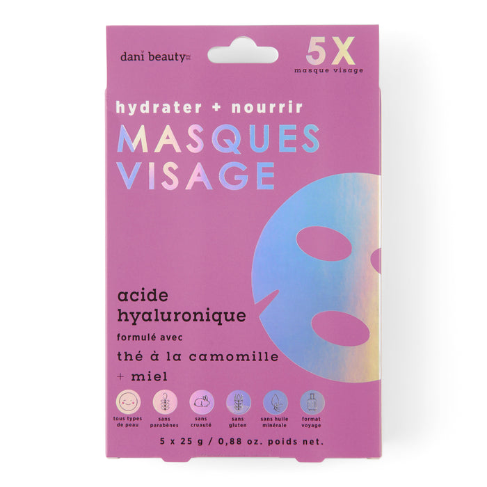 Danielle Creations Face Sheet Masks with Hyaluronic Acid, 5-Pack