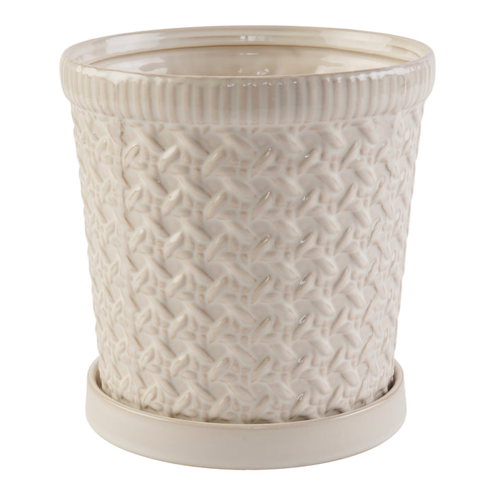 Woven Ceramic Planter, Large, 7.5-in x 8-in.