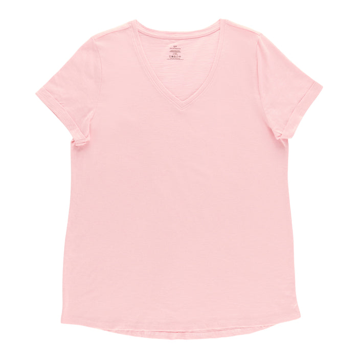Tee-shirt à col en V et manches retroussées pour femmes