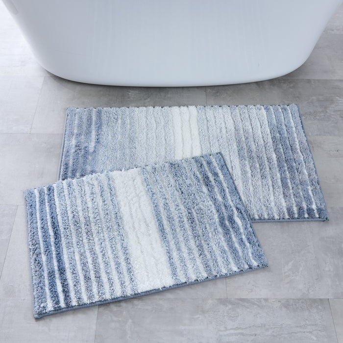 Tapis de bain rayé en microfibre, 2 pièces