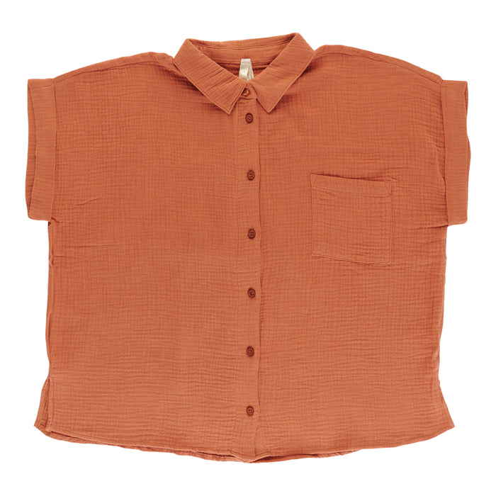 Chemise en mousseline de coton à manches courtes taille plus pour femmes