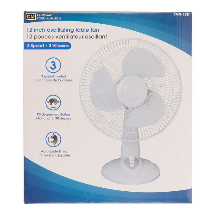 3-Speed Table Fan, White, 12-in.