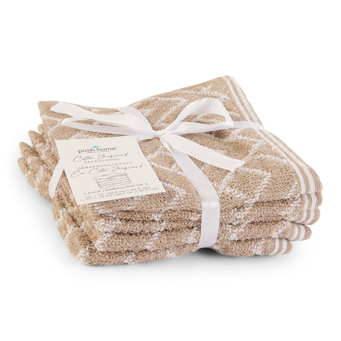 Jacquard Cotton Facecloths, 12-in x 12-in, 5 Pack