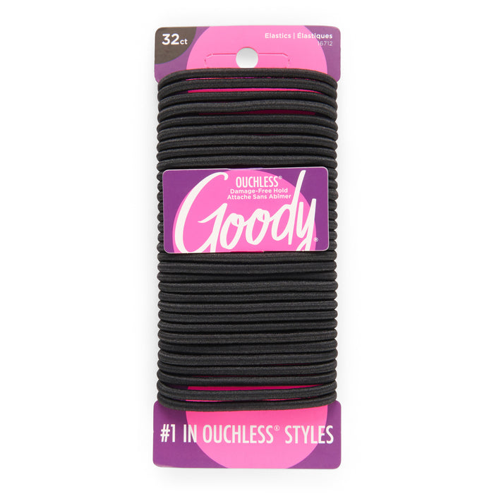 GOODY Black Hair Elastics, 32-Pack