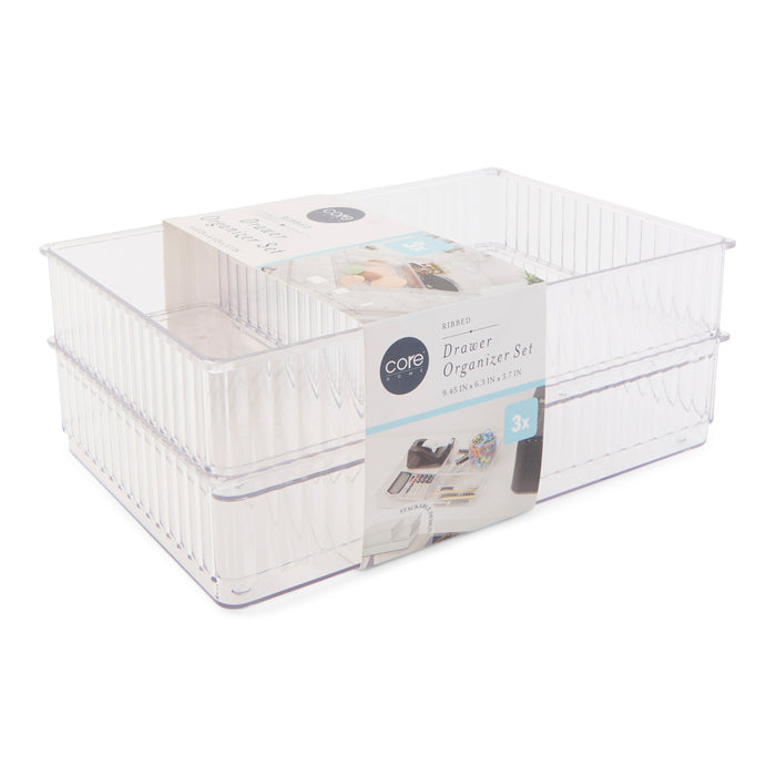 Ribbed Drawer Organizer Set, 3 Piece