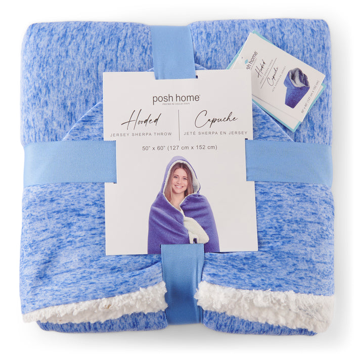 Jeté en sherpa et jersey à capuchon, 50 po x 60 po