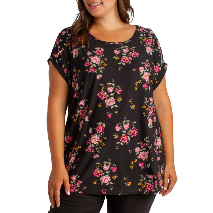 lily morgan Women's Plus Printed Eyelet Trim Top