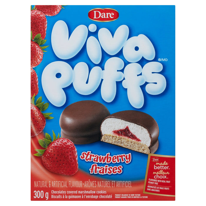 Viva Puffs Strawberry Chocolatey Covered Marshmallow Cookies - 300g