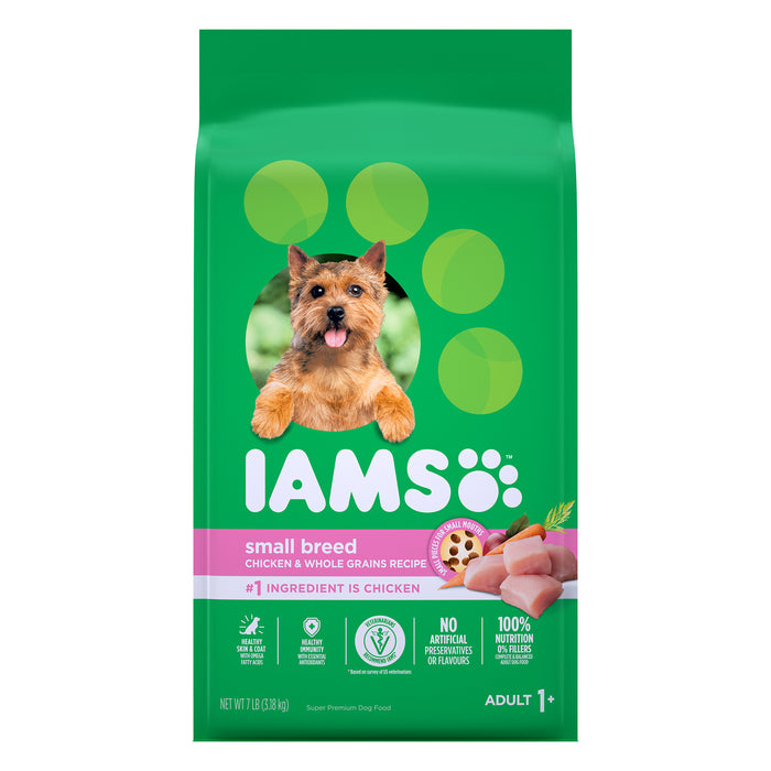 Nourriture sèche pour chiens adultes de petite race IAMS Recette avec poulet et grains entiers, sac de 3,18 kg