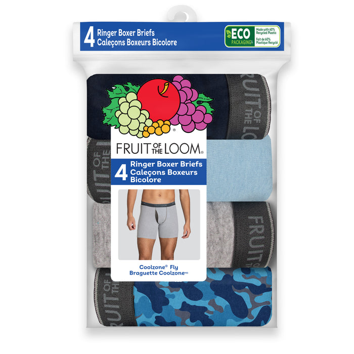 Fruit of the Loom Men's Boxer Briefs with Non-Binding Waistband, Medium, Assorted Colours, 4-Pack