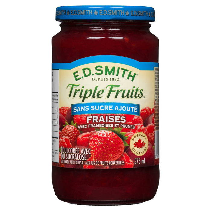 E.D.SMITH. Triple Fruits Tartinade Fraises avec Framboises et Prunes, 375 ml