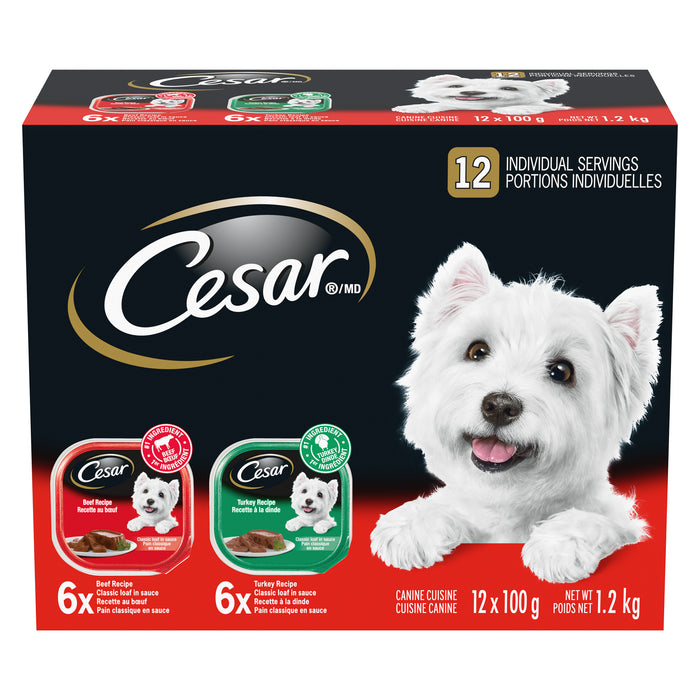 CESAR Classic Loaf in Sauce Entrées Wet Dog Food, Beef & Turkey, 12-Pack, 100 g