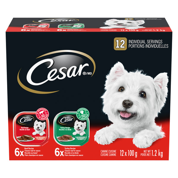 CESAR Classic Loaf in Sauce Entrées Wet Dog Food, Beef & Turkey, 12-Pack,  100 g – Giant Tiger