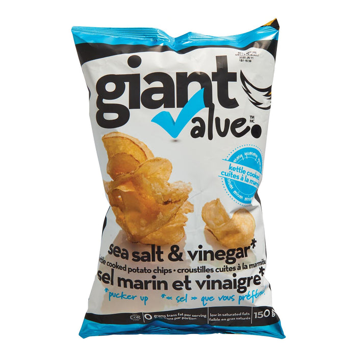 Giant Value Sea Salt & Vinegar Kettle Cooked Chips - 150g
