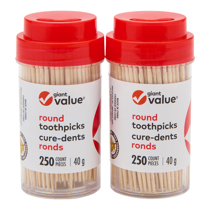 Giant Value Round Wooden Toothpicks, Brown, 2-Pack